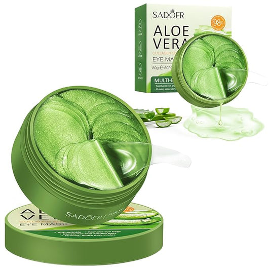 Under Eye Patches for Puffy Eyes and Dark Circles – 60 PCS Aloe Vera Under Eye Mask with Pure Natural Extracts to Combat Puffiness, Fine Lines, Wrinkles, and Bags