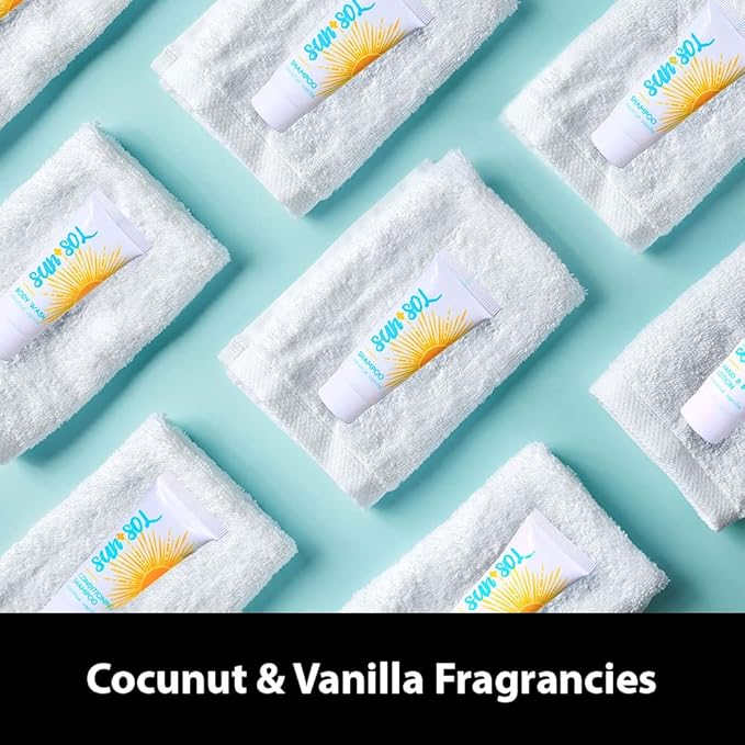Sun + Sol Bulk Luxurious Hand & Body Lotion With Warm Coconut & Vanilla Fragrances, Travel Size Toiletries, Mini Hotel Amenities, 0.7 oz, 50 Count