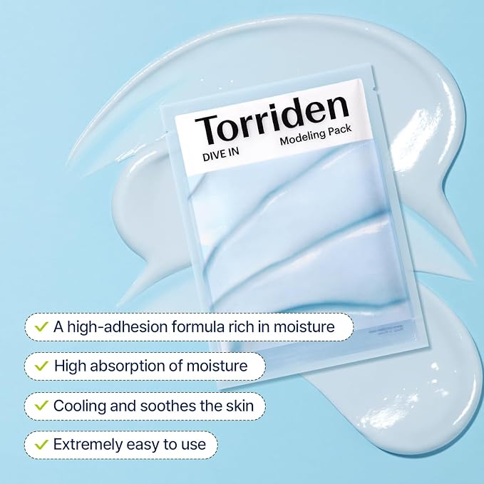 Torriden DIVE IN Modeling Mask (pack of 5) | Intensive Hydration and Cooling | 5D Hyaluronic Acid Complex, Glucose & Algin, Kaolin
