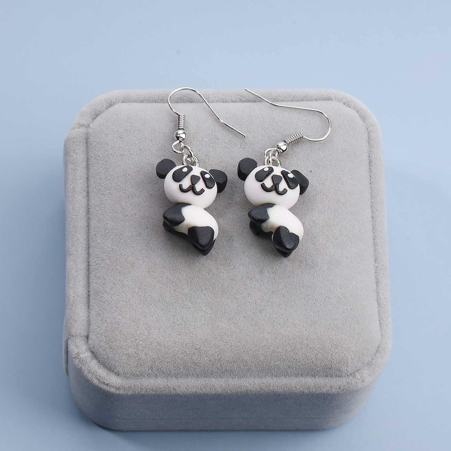 Soft Pottery Panda Earrings Cute Panda Bear Drop Dangle Earrings 3D Animal Earrings Innovative Clay Earrings Jewelry for Women and Teen Girls Gifts