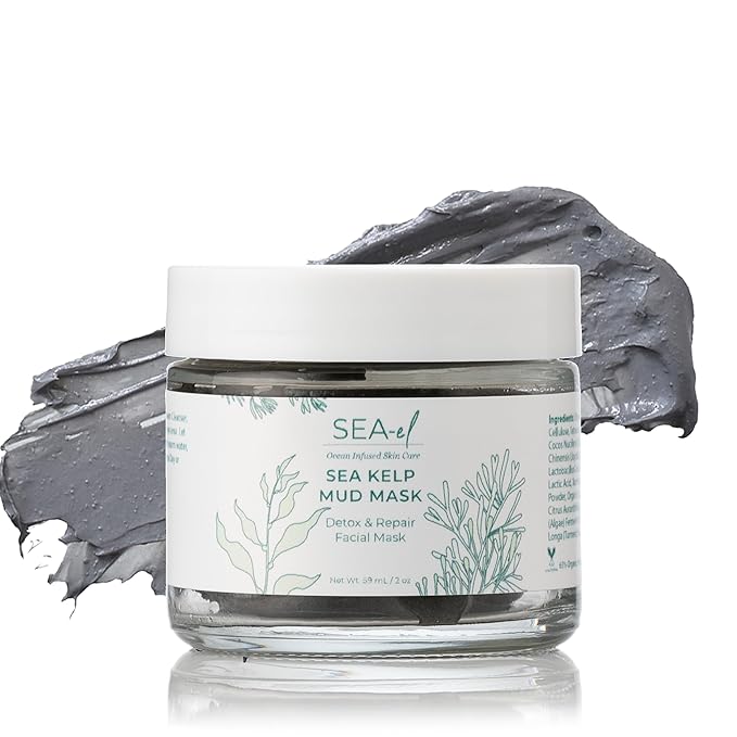 Sea Kelp Mud Face Mask Skincare Activated Charcoal & Bentonite Clay Detox & Repair Facial Mask Calming Hydration Boost - Turmeric & Aloe Daily Glow Essentials for Women & Men - 2oz
