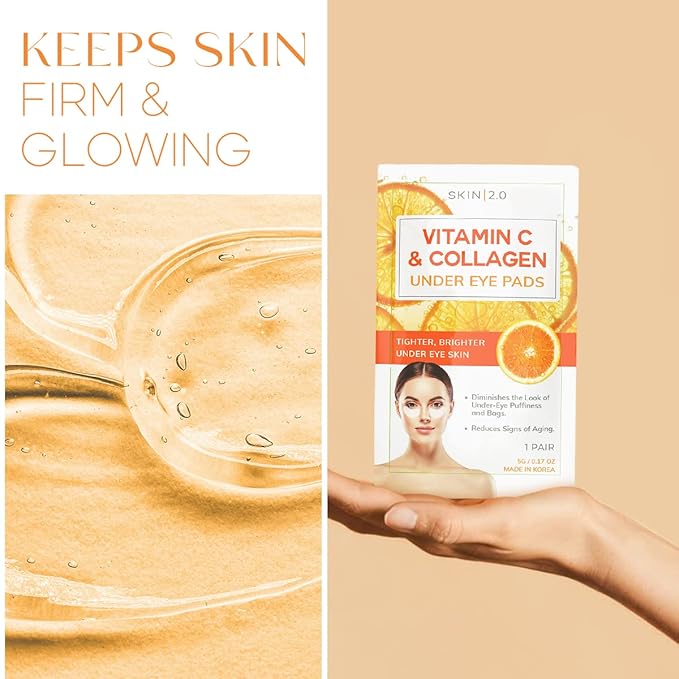 Vitamin C & Collagen Under Eye Patches - Dermatologist Tested - Brightens Dark Circles, Tightens Under Eye Skin, Anti-Aging - Natural Ingredients Korean Skin Care - All Skin Types - 5 Pairs