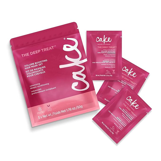 Cake Beauty Travel Hair Mask Set- Deep Treat Volume Boosting Hair Mask, Volumizing & Moisturizing- Hydrolyzed Rice Protien- For Dry Hair- 3 x 1.76 oz