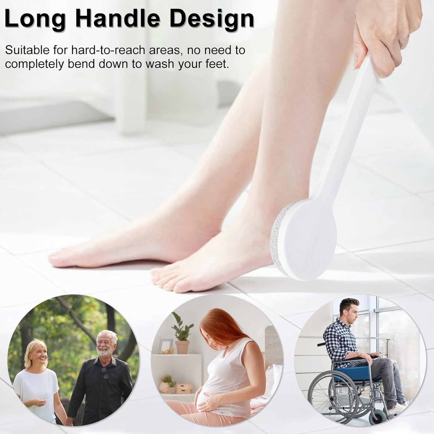 Pumice Stone for Feet with Long Handle 14", 3 Pack Hard Skin Callus Remover, Scrubber and Exfoliator for Dead Dry Skin, Softer & Smoother Feet, Pedicure Tool (Straight)