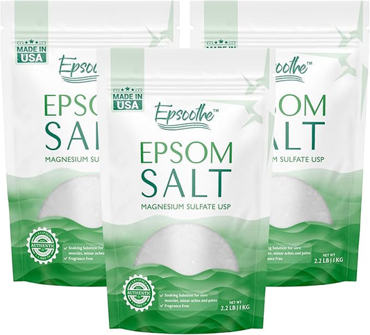Epsoothe 2.2 Lbs Epsom Salt Bath & Foot Soak and Scrub | Pure & Natural Magnesium Sulfate USP | Soothes Muscles & Joints, Enhances Well-Being (5 Pack)