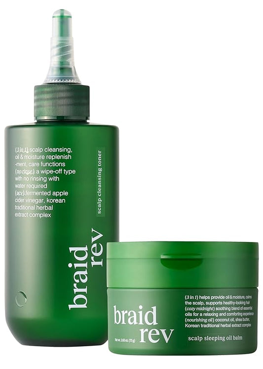 Braid Rev Scalp Cleansing Toner & Sleeping Oil Balm Set, Scalp Treatment for Itchy Hair, Nourishing for Dry Scalp, Moisturizing Braid, Detoxify