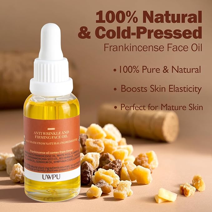 UWPU-Frankincense Oil For Face with organic mastic resin, for facial nourishment and care miracle, cold extracted facial oil essence natural care product, deeply nourish and revitalize the skin