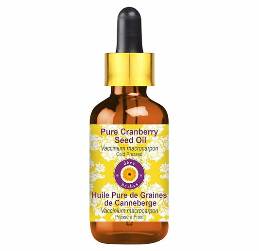 Deve Herbes Pure Cranberry Seed Oil (Vaccinium macrocarpon) with Glass Dropper Cold Pressed 10ml (0.33 oz)