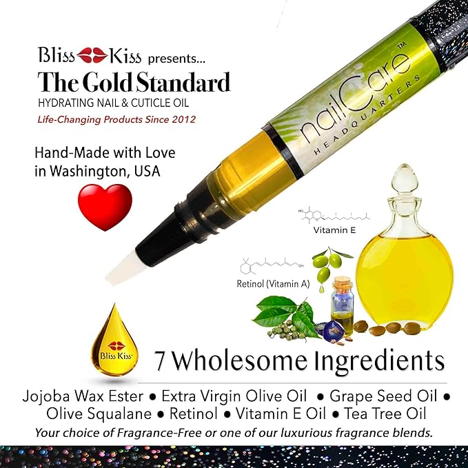 Cuticle Oil Pen for Nails - Nail Strengthener & Growth Oil and Serum for Damaged Nails, Hangnails w/Jojoba cuticle oil—Coconut Lime Verbena Fragrance - Holographic Glitter Pens 4-Pack