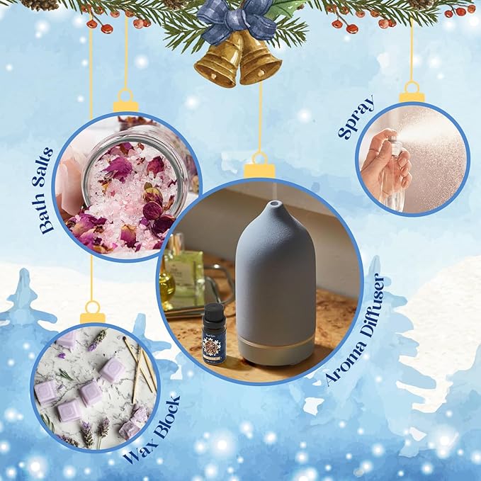 Winter Essential Oils Set, Fragrance Oil Gift Set for Oil Diffusers, Scented Oils for Soap 6x10ml - Forest Pine, Spiced Apple Cider, Cinnamon, Mint Hot Chocolate, Gingerbread, and Cranberry