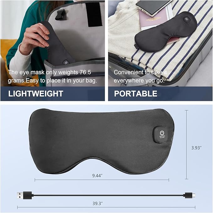 Heated Eye Mask Cordless, Warm Eye Compress for Dry Eyes Stye Blepharitis Chalazion MGD Eye Treatment, Heat Therapy to Unclog Gland, Soothe Tired and Sore Eyes (Black)