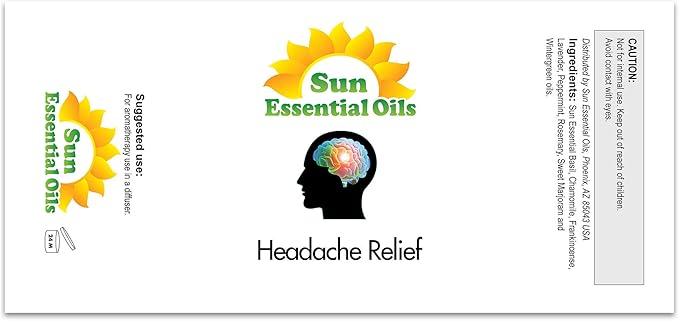 Sun Essential Oils - Headache Relief Blend Essential Oil (Huge 4 Ounce Bottle) Bulk - Head Relief Essential Oil