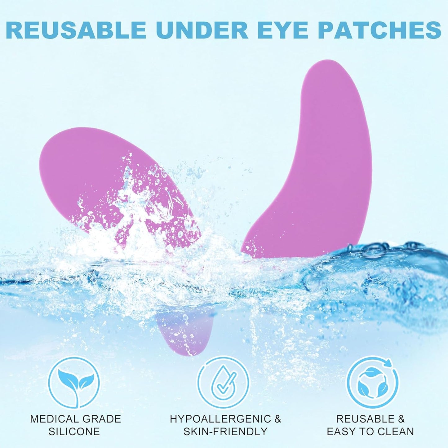 Under Eye Patches 2 Pairs, Silicone Reusable Eye Patches, Under Eye Mask for Skin Care Effect to Reduce Wrinkles and Fine Lines (Blue, Purple)