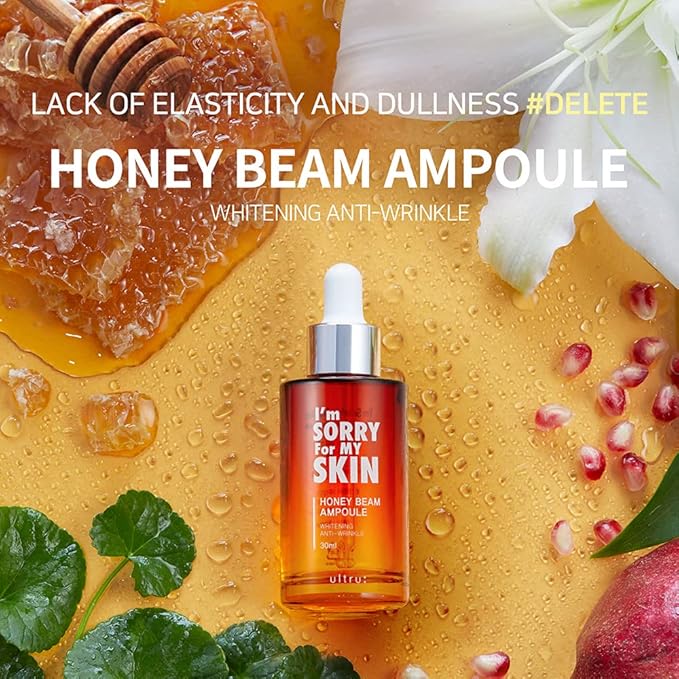 I'M SORRY FOR MY SKIN Facial Skin Ampoule, Korean Skin Care Serum for Face with Propolis, Adenosine and Niacinamide, Anti-Wrinkle & Nourishing Effect (Honey Beam Ampoule)