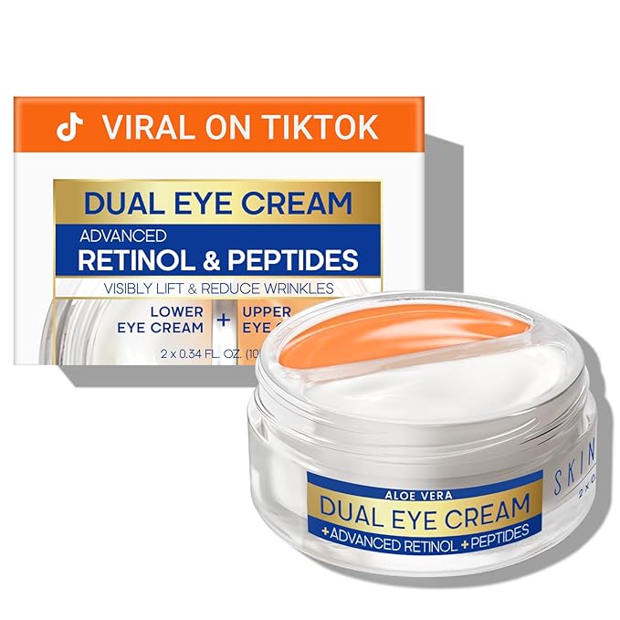 Dual Eye Cream with Advanced Retinol, Peptides, Caffeine for Puffy Eyes and Dark Circles, Wrinkles, Anti Aging, Under Eye Bags Treatment, Instant Tightener, Fragrance Free, 0.68 OZ