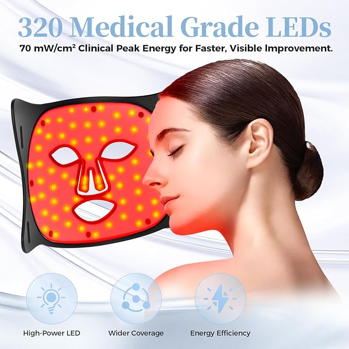 Red Light Therapy for Face – Medical-Grade LED Face Mask Light Therapy red light therapy mask for Wrinkles, Acne, and Skin Rejuvenation | Red, Blue & Infrared Light Therapy