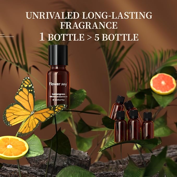 Essential Oils Set – 5 Pack – 100% Pure Aromatherapy Oils for Diffuser, Humidifier, Massage & Skin – Includes Lavender, Peppermint, Eucalyptus, Lemongrass, Orange – Gift Set for Women & Men