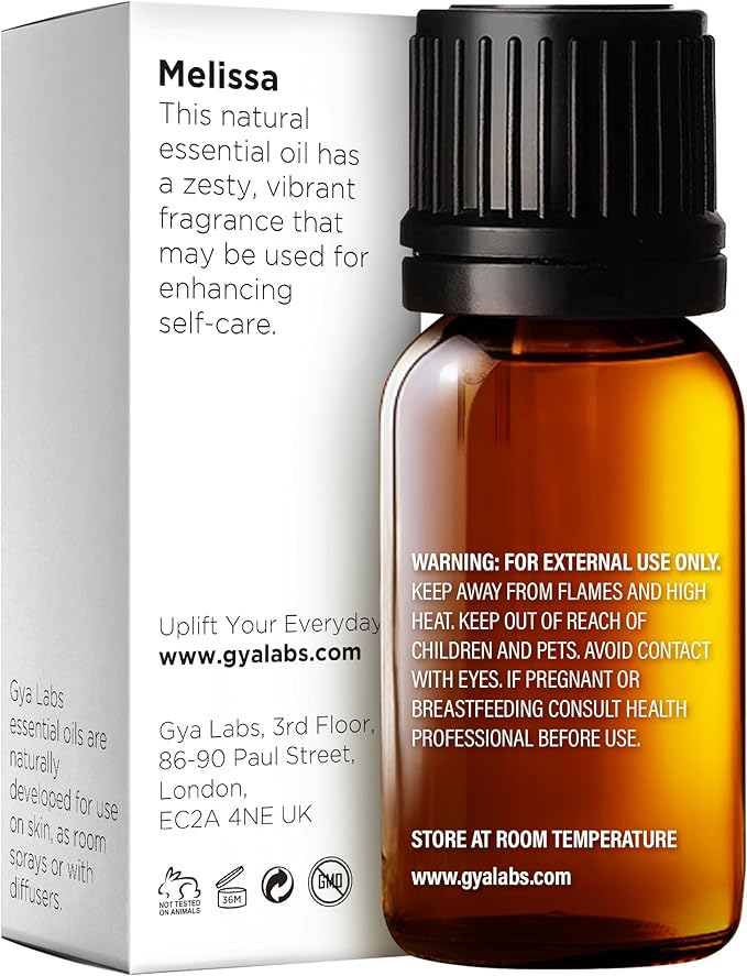 Gya Labs Melissa Essential Oil for Diffuser - 0.34 Fl Oz - 100% Pure Natural Melissa Oil for Skin, DIY Aromatherapy & Candle Making - Sweet & Herbaceous Scent