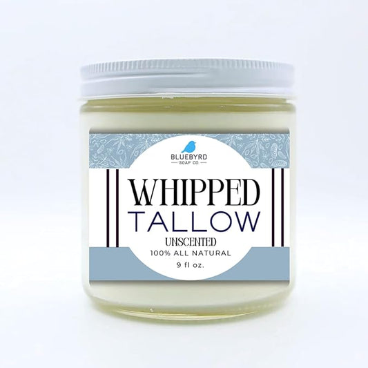Bluebyrd Tallow Lotion – Large 9oz Size – 100% Grass-Fed & Hand-Whipped – Deeply Moisturizes & Soothes Dry, Sensitive Skin, Face + Body (9oz, Unscented)