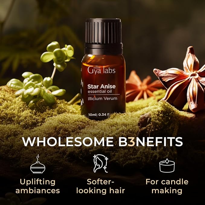 Gya Labs Star Anise Essential Oil for Skin - 0.34 Fl Oz - 100% Pure Natural Star Anise Oil for Diffuser, Hair, Candle Making DIY & Aromatherapy - Sweet Spicy Scent