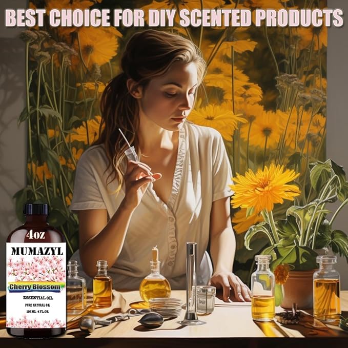 Cherry Blossom Essential Oil, Cherry Blossom Oil 4 Fl Oz 120ML for Diffuser Humidifier Yoga Cleaning DIY Candle Soap Making Essential Oils