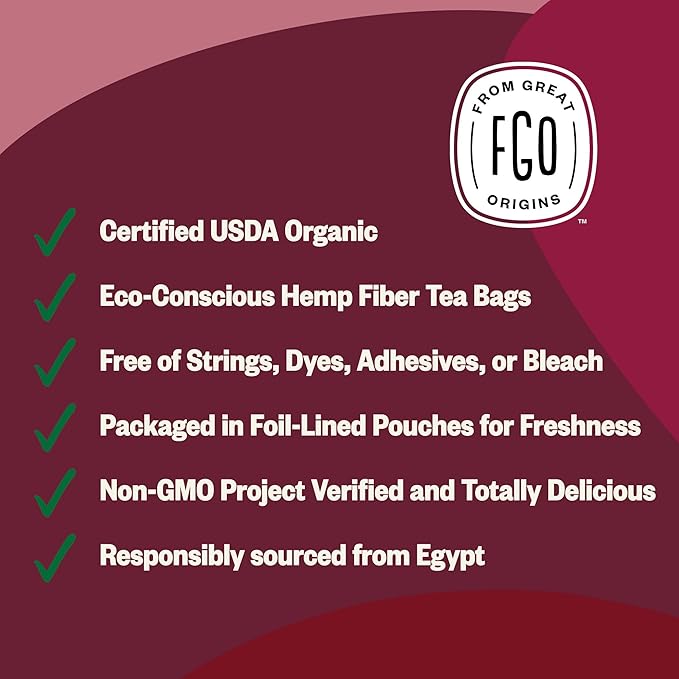 FGO Organic Hibiscus Iced Tea, 36 Eco-Conscious Pitcher Sized Tea Bags, Packaging May Vary (Pack of 1)