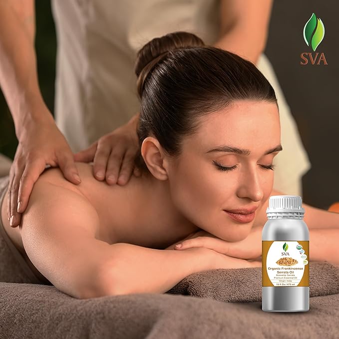 SVA Organic Frankincense Essential Oil – 16 Fl Oz – 100% Natural Boswellia Serrata Oil - for Diffuser, Hair Care, Face, Skin Care, Aromatherapy, Scalp and Body Massage, Soap and Candle Making