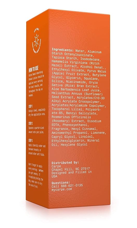 Carpe Sweat Absorbing Breast - Helps Keep Your Breasts and Skin Folds Dry - Sweat Absorbing Lotion - Helps Control Under Breast Sweat - Great For Chafing and Stain Prevention