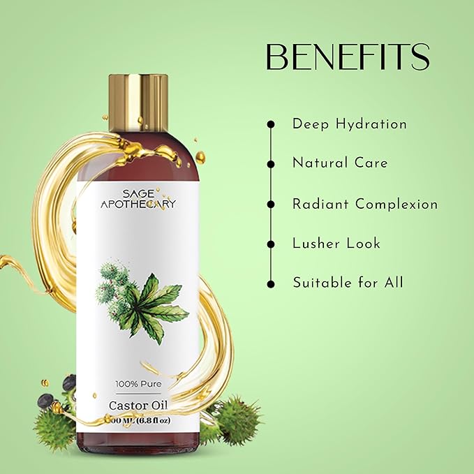 Castor Oil | 100% Pure and Natural | Nourishing Blend for Hair, Eyebrows, and Eyelashes - Promotes Scalp Health and Natural Beauty - 200 ml