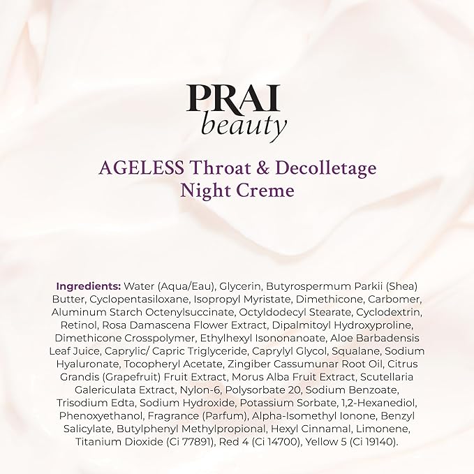 PRAI Beauty Ageless Throat & Decolletage Night Creme | Neck Firming Cream For Overnight Use | Cruelty & Paraben-Free Neck Tightening Cream with Retinol | Neck Cream for Tightening and Firming | 0.5 Oz