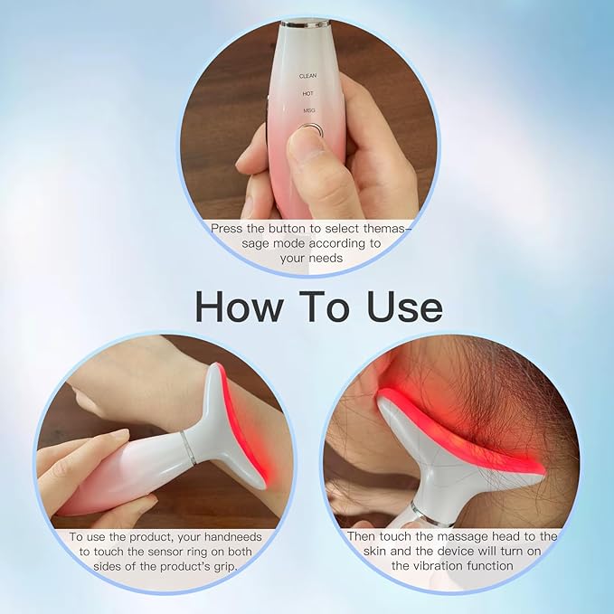 Neck Face Massager, Skin Care Face Massage Tool, 3-in-1 Facial Massager, Face Sculpting Tool with Thermals, Vibration (Pink)