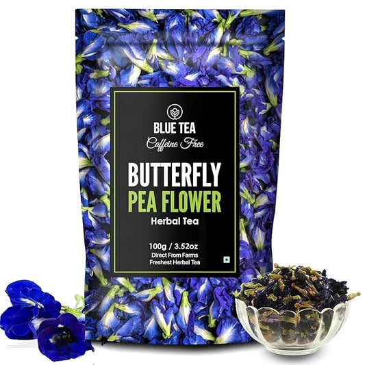 BLUE TEA - Butterfly Pea Flower Tea - 3.52 Oz (200+ Cups) Loose | ANTIOXIDANT RICH | Chemical Free - Caffeine Free - Detox Tea - Flower Based - Non Bitter - Vegan - Non-GMO | Zipper Packaging