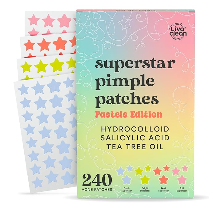 LivaClean 240 CT Cute Pimple Patches for Face w/Salicylic Acid & Tea Tree, Hydrocolloid Acne Patches Cute Star Pimple Patch for Healing, Adorable Face Stickers, Zit Patch