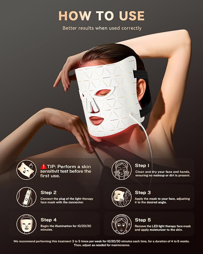 LED Light Therapy Mask Skin Care Mask, LED Red Light Therapy 630nm & 830nm Wavelength for Home Use, Body Beauty Machine for Care at Home (premium white)