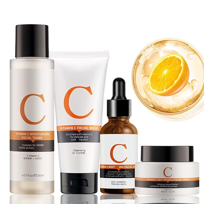 Vitamin C Skin Care Sets & Kits, Skincare Gift Set for Teenage Girls, Women Beauty Gift Sets Skin Care Kit with Cleanser,Toner,Serum,Face Cream, Long Lasting Moisturizing Skincare Set for Women Girls