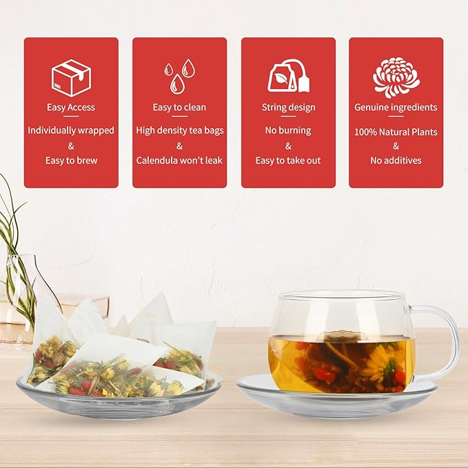 Liver Detox Tea,Chrysanthemum Cassia Seeds Tea Bags(160g, 8gX20Bags), Honeysuckle, Chinese wolf-berry, Sweet-scented Osmanthus, Burdock Root Combination of Floral Tea 菊花决明子茶包