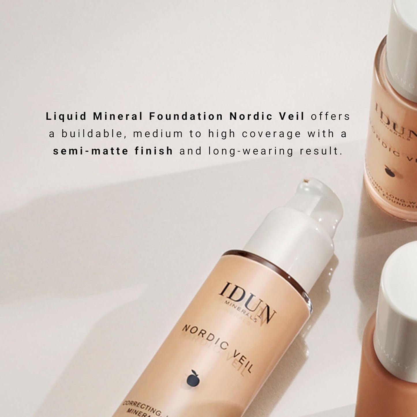 Liquid Foundation Nordic Veil, Saga, Full Coverage, Long Lasting, Matte Finish for Normal to Oily Skin, Purified Minerals, Safe for Sensitive Skin, Light Neutral, 0.88 Oz