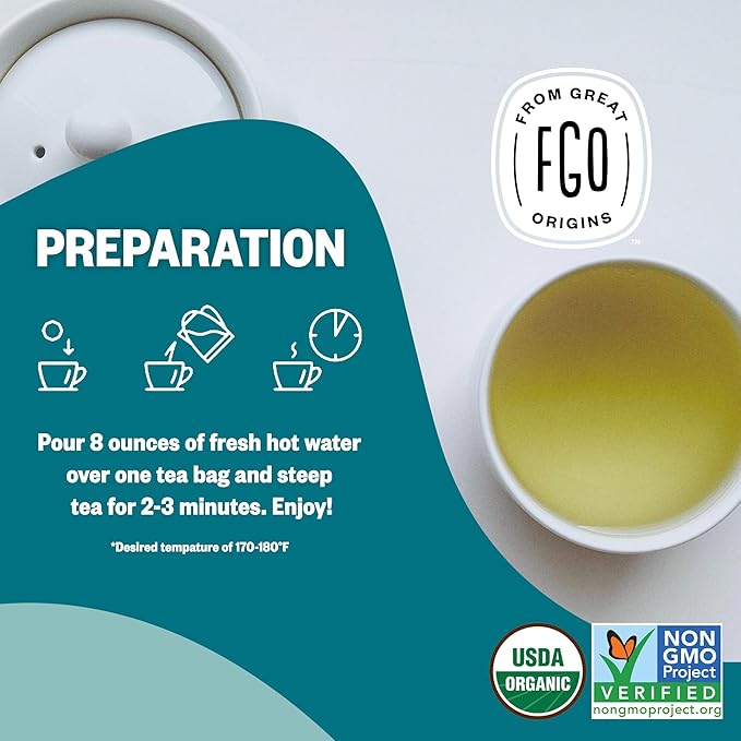 FGO Organic Japanese Sencha Green Tea, 20 Count, Eco-Conscious Tea Bags, Resealable Bag, Packaging May Vary (Pack of 1)