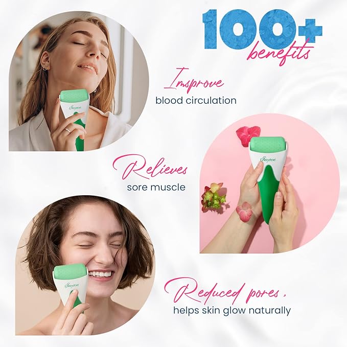 Facial Massager | Frozen Skincare Accessories for Face, Eyes & Body | Ice Roller for Puffiness, Migraine, Wrinkles & Sun Damage Relief (Green)