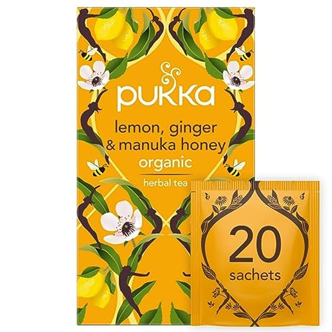 Pukka Organic Lemon, Ginger & Manuka Honey Herbal Tea, Immune Boosting Organic Tea Infusion Selection, With Turmeric, Ideal For Daily Support, Caffeine Free, 80 Total Bags (20ct - Pack of 4)
