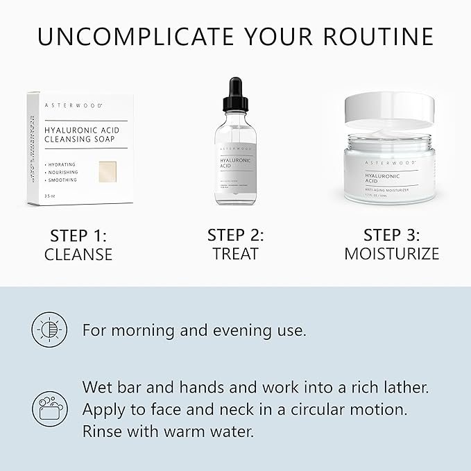 Asterwood Hyaluronic Acid Serum 1 oz + Hyaluronic Acid Cleansing Soap 3.5 oz