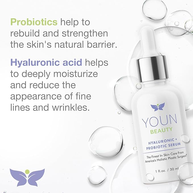 YOUN Beauty Hyaluronic + Probiotic Face Serum by Dr. Anthony Youn, 30 ML – For Intense Hydration, Radiance Boost, & Skin Renewal – Contains Plant-Based Hyaluronic Acid, Yogurt Extract, Vitamins C & E
