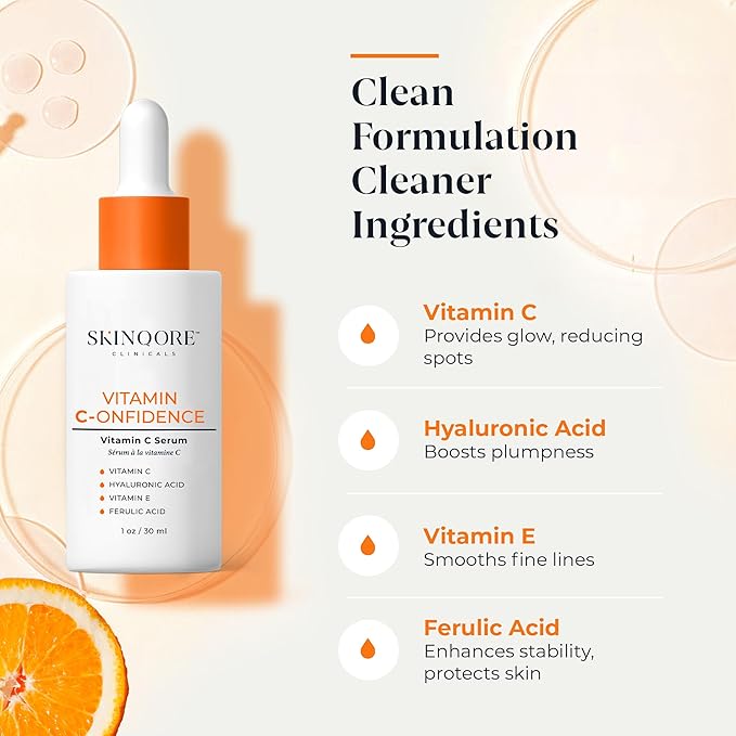 Vitamin C-onfidence | Vitamin C Serum with Ferulic Acid, Vitamin E, & Hyaluronic Acid | Improves Discoloration, Uneven Tone & Firms | Hydrating Brightening Serum | | Natural Skin Care - 1oz