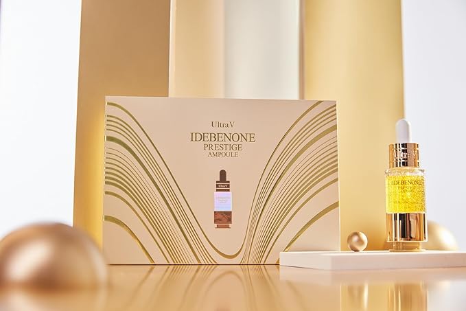 Ultra V Idebenone Prestige Ampoule, 4 Vials Set, Anti-Aging Antioxidant Serum, 0.34 fl oz Each - Antioxidant, Anti Wrinkle, Smoothes, Softens, Hyaluronic Acid, Peptides
