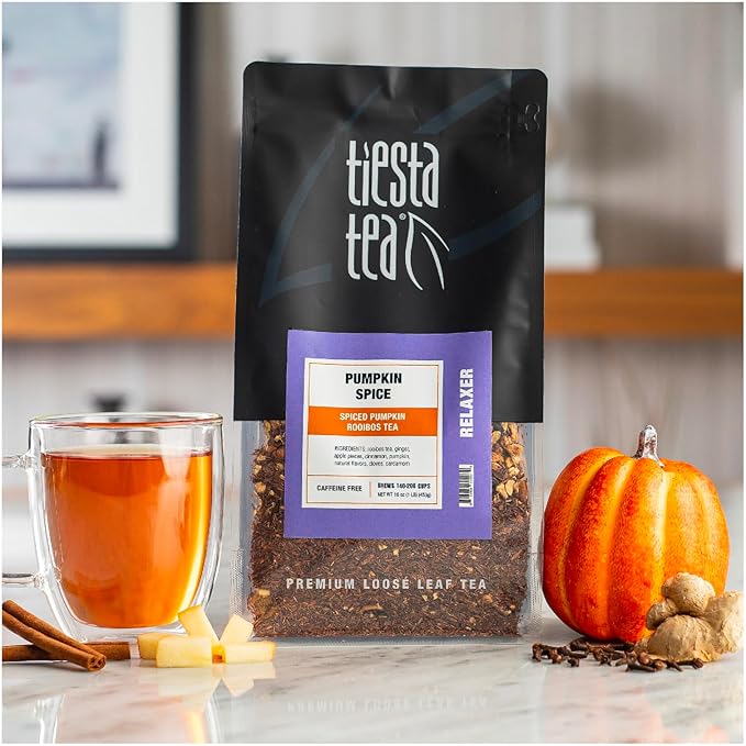 Tiesta Tea - Pumpkin Spice Rooibos Tea | Loose Leaf | Premium Blend | Non-Caffeinated Herbal Infusion | Make Hot or Iced & Brews Up to 200 Cups | 16oz Resealable Pouch