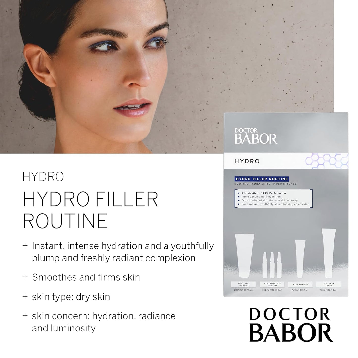 DOCTOR BABOR Hydro Filler Routine, Hyaluronic Acid Power Serum Ampoules, Lifting & Plumping Eye Cream, Target Wrinkles & Firmness, Radiant Results Skincare Set