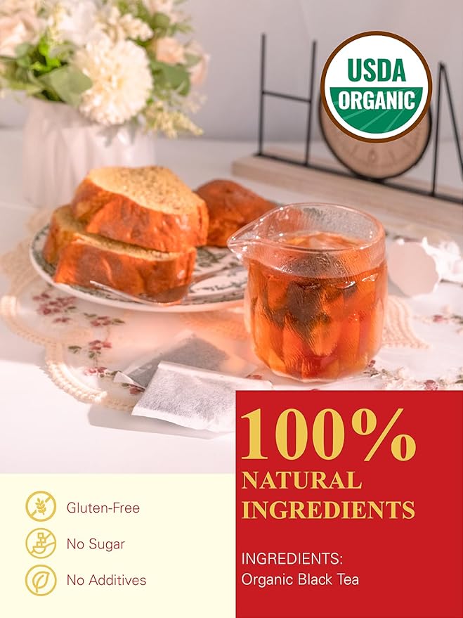 GLDNT Organic Black Tea Bags, Natural Organic Black Tea, Smooth & Mellow Flavor, Caffeinated, Hot & Iced Tea, 100 Count