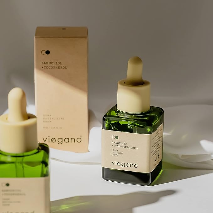 [ viegano ] Vegan Hydrating Serum for Dry & Sensitive Skin | Green Tea + Hyaluronic Acid | Hydrated Skin Appears Plumper & Firmer | 100% Vegan | 35 mL