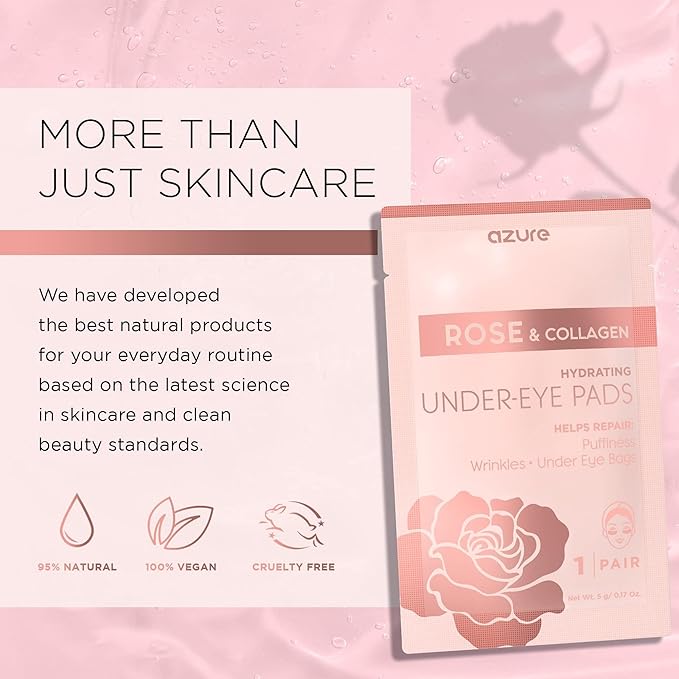 AZURE Rose & Collagen Hydrating Under Eye Pads - Anti Aging, Revitalizing & Moisturizing Eye Mask Patches - Reduces Fine Lines, Wrinkles, Dark Circles & Puffiness - Skin Care Made in Korea - 10 Pairs