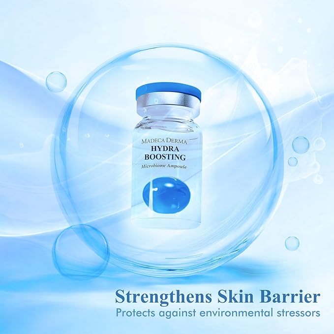 MADECA DERMA Hydra Boosting Microbiome Ampoule – Deep Hydration with Hyaluronic Acid & Panthenol, Korean Skincare for Intense Moisture, Skin Barrier Repair & Plumping (0.23 fl oz x 5 Bottles)